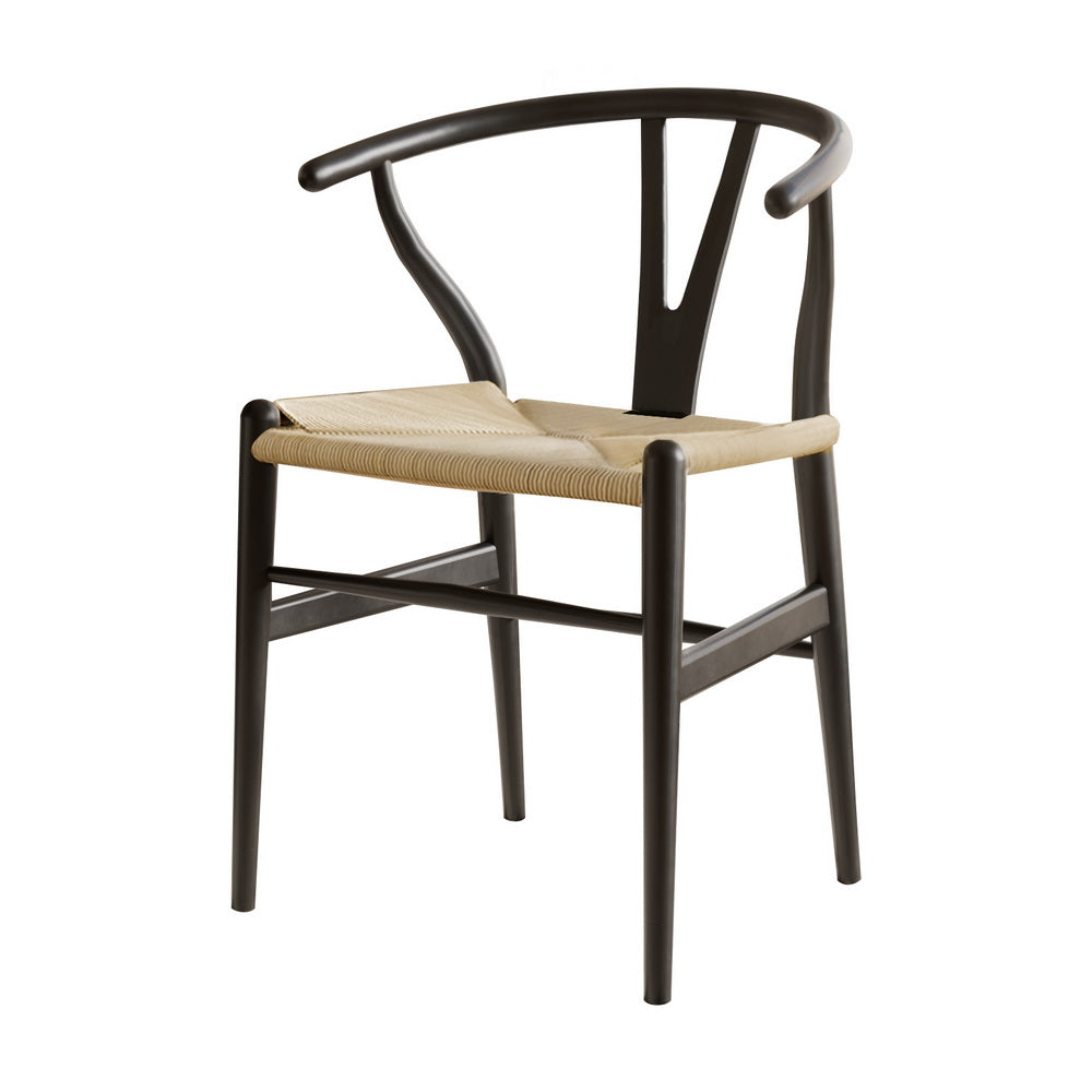 Wishbone Dining Chair Wooden - Rattan Black