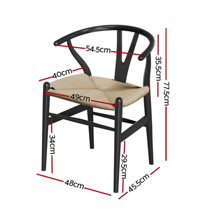 Wishbone Dining Chair Wooden - Rattan Black