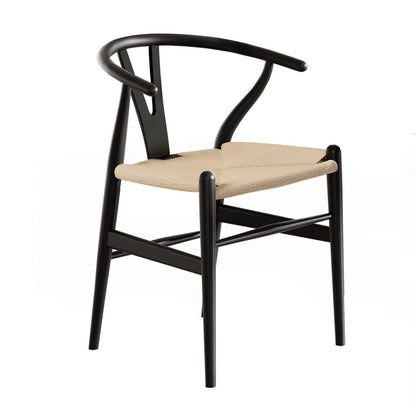 Wishbone Dining Chair Wooden - Rattan Black