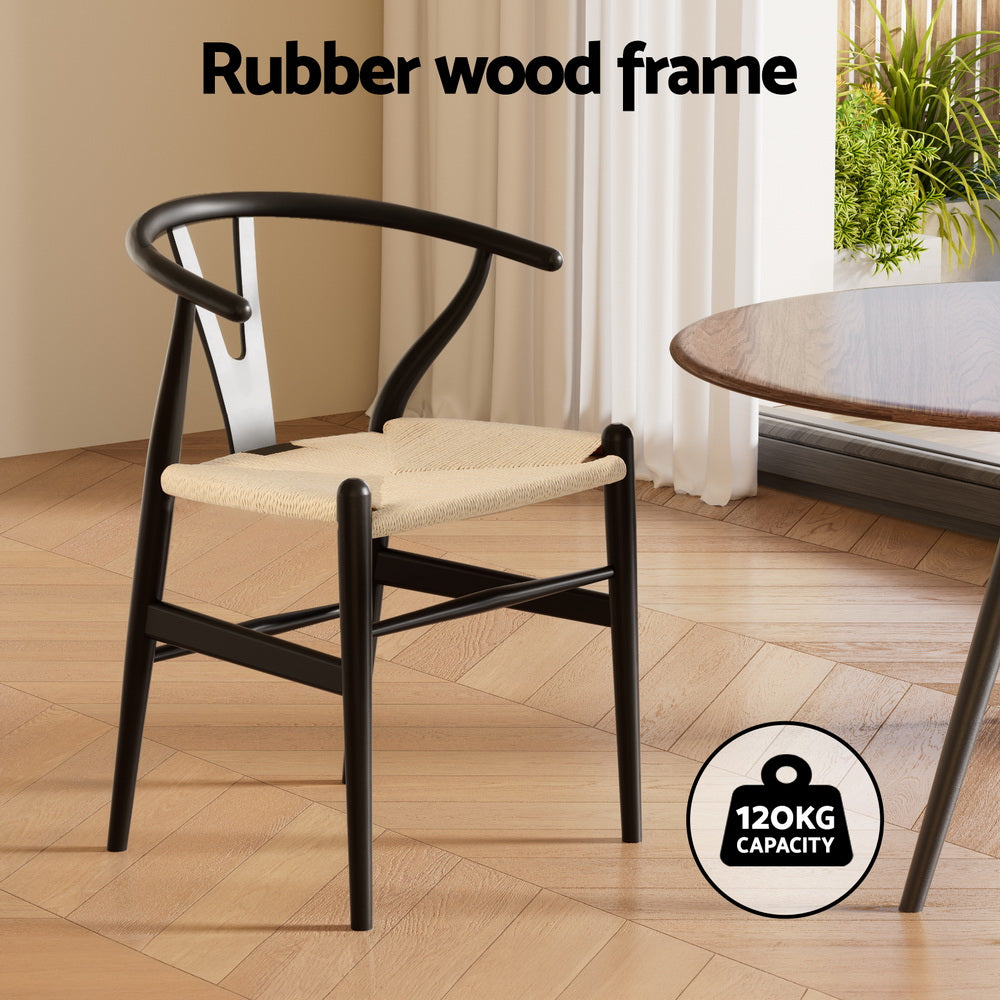 Wishbone Dining Chair Wooden - Rattan Black
