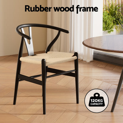 Wishbone Dining Chair Wooden - Rattan Black