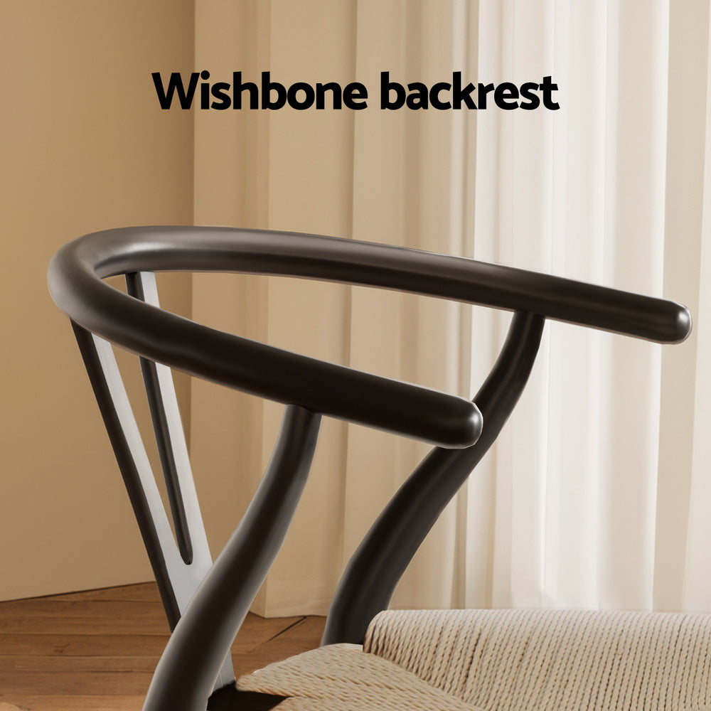 Wishbone Dining Chair Wooden - Rattan Black