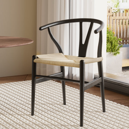 Wishbone Dining Chair Wooden - Rattan Black