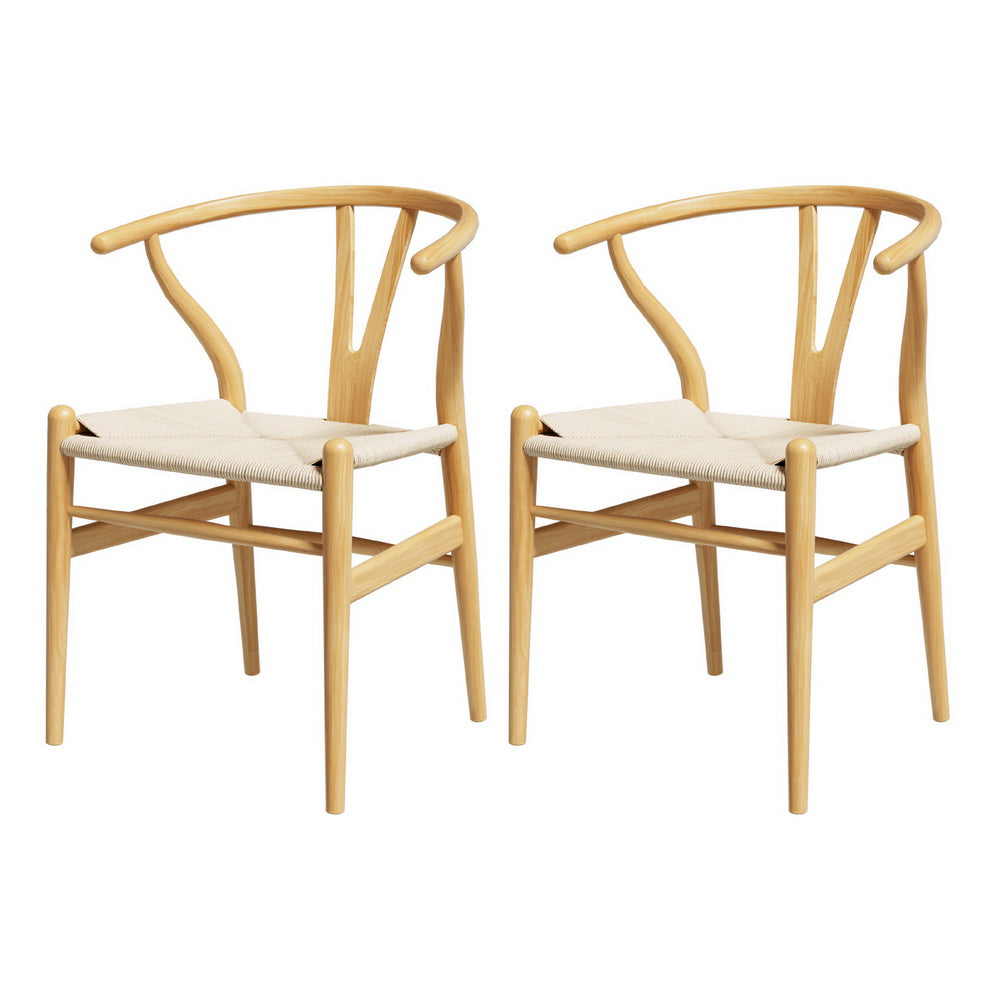 Set of 2 Wishbone Dining Chairs Wooden - Rattan Natural