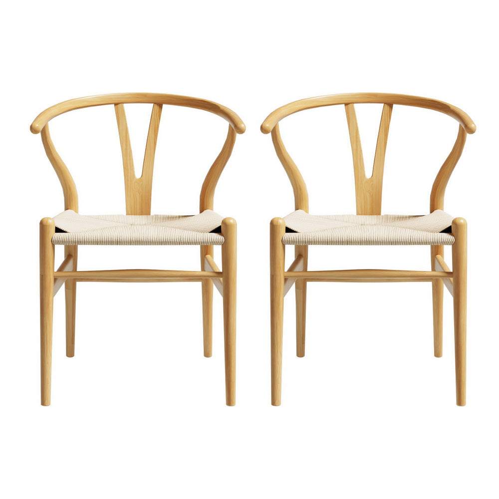 Set of 2 Wishbone Dining Chairs Wooden - Rattan Natural