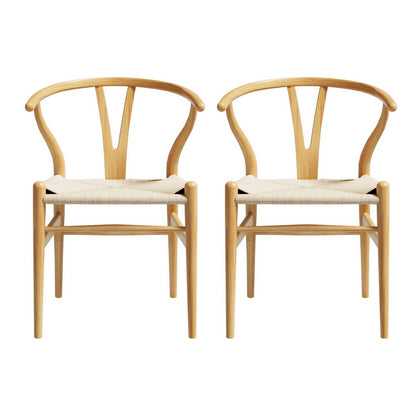 Set of 2 Wishbone Dining Chairs Wooden - Rattan Natural
