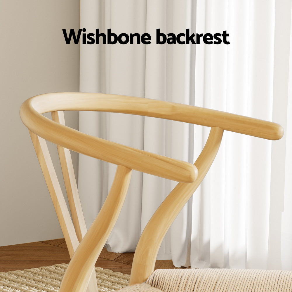 Set of 2 Wishbone Dining Chairs Wooden - Rattan Natural