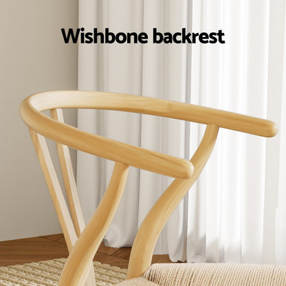 Set of 2 Wishbone Dining Chairs Wooden - Rattan Natural