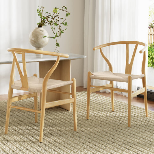 Set of 2 Wishbone Dining Chairs Wooden - Rattan Natural