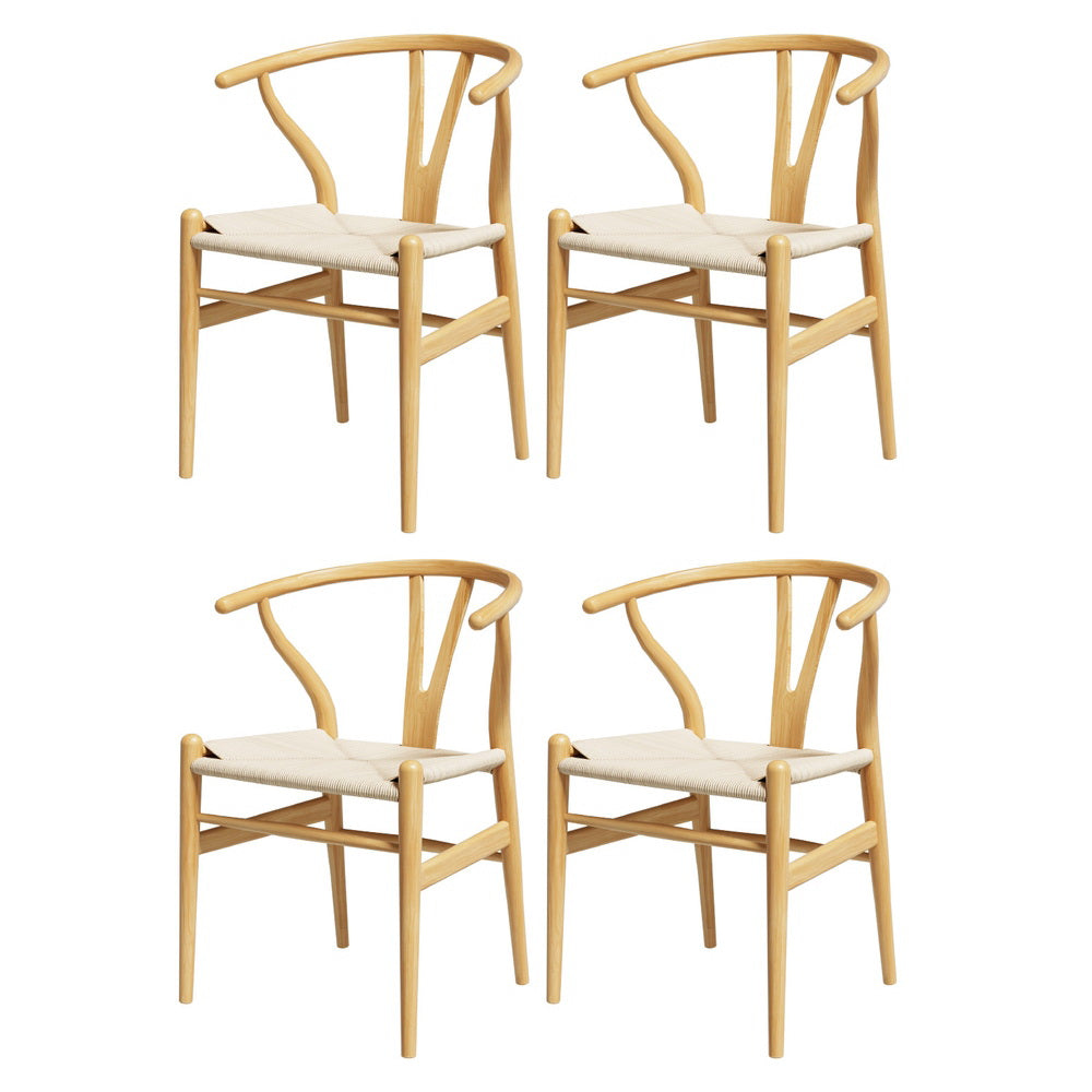 Set of 4 Wishbone Dining Chairs Wooden - Rattan Natural