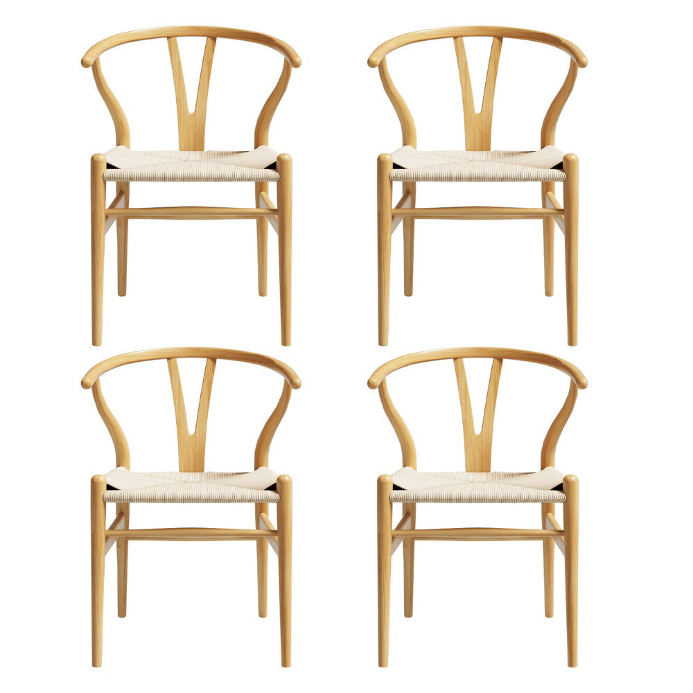 Set of 4 Wishbone Dining Chairs Wooden - Rattan Natural