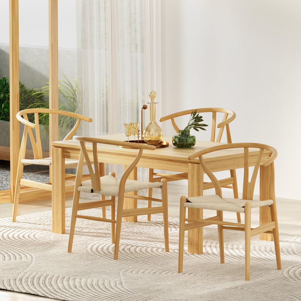 Set of 4 Wishbone Dining Chairs Wooden - Rattan Natural