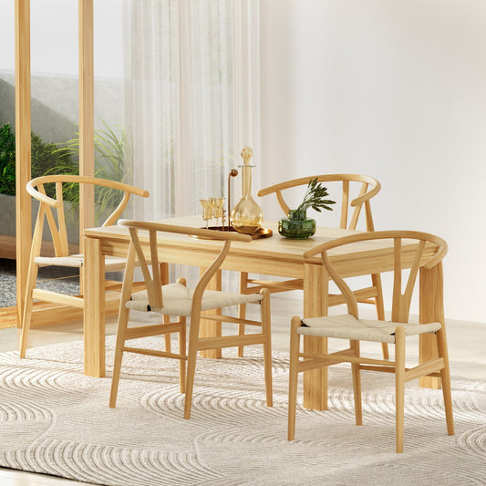 Set of 4 Wishbone Dining Chairs Wooden - Rattan Natural