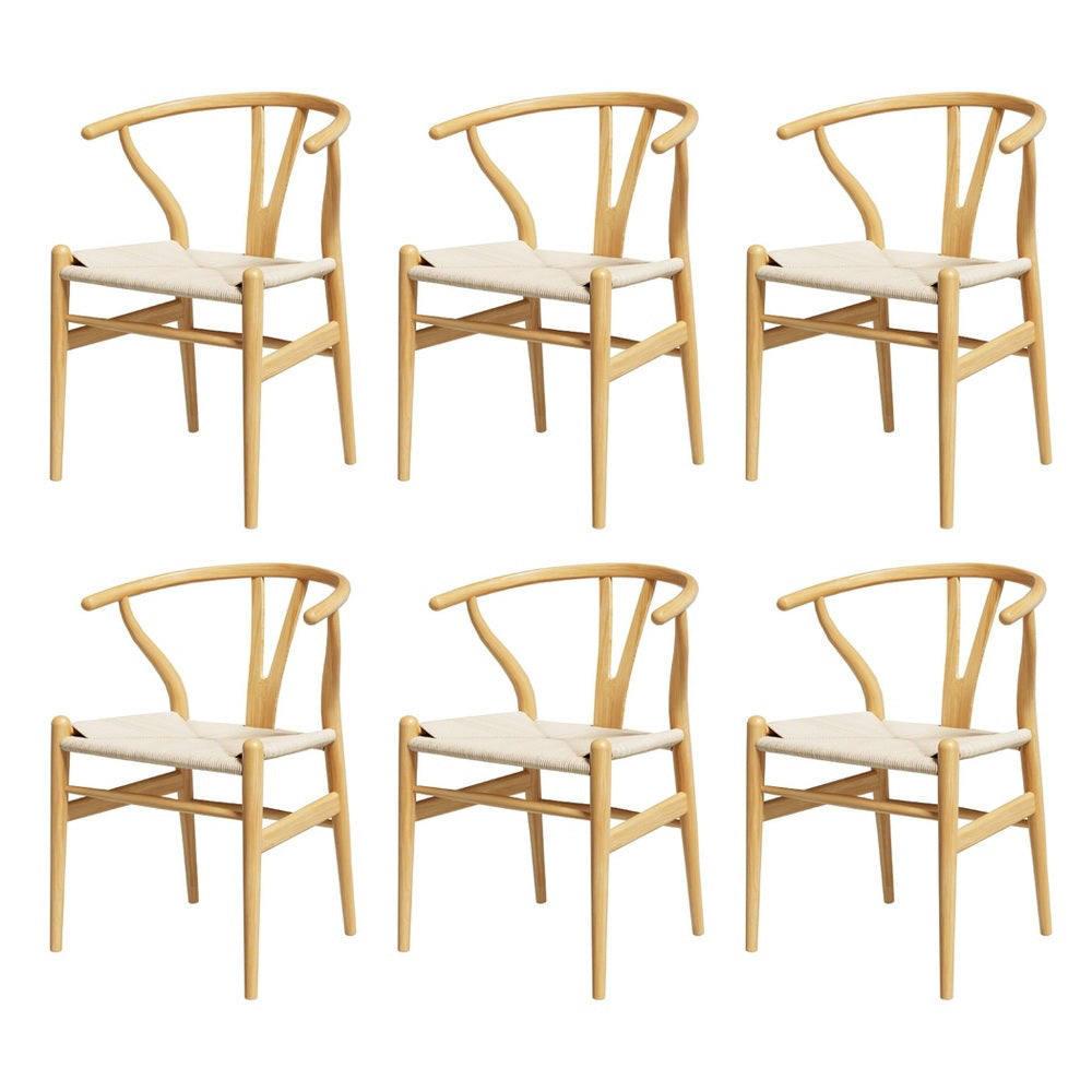 Set of 6 Wishbone Dining Chairs Wooden - Rattan Natural