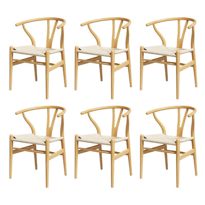 Set of 6 Wishbone Dining Chairs Wooden - Rattan Natural