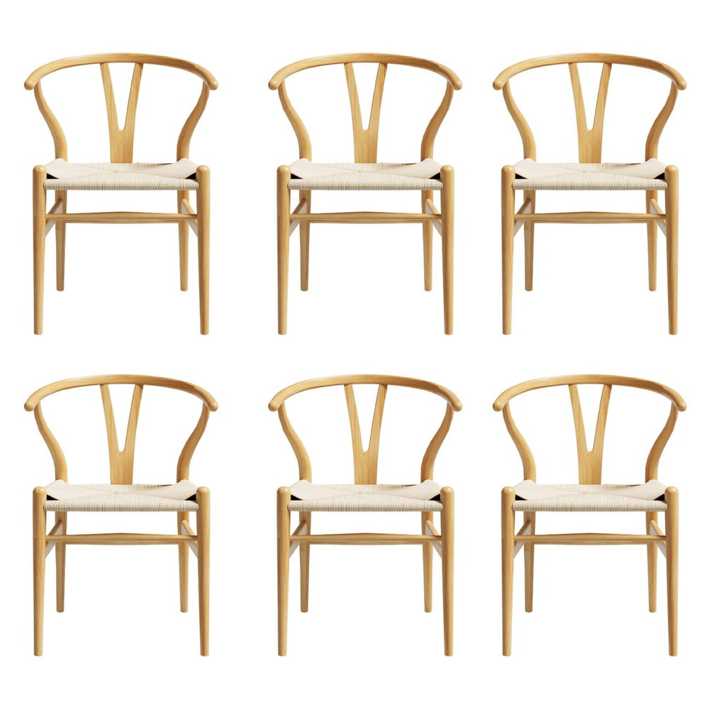 Set of 6 Wishbone Dining Chairs Wooden - Rattan Natural
