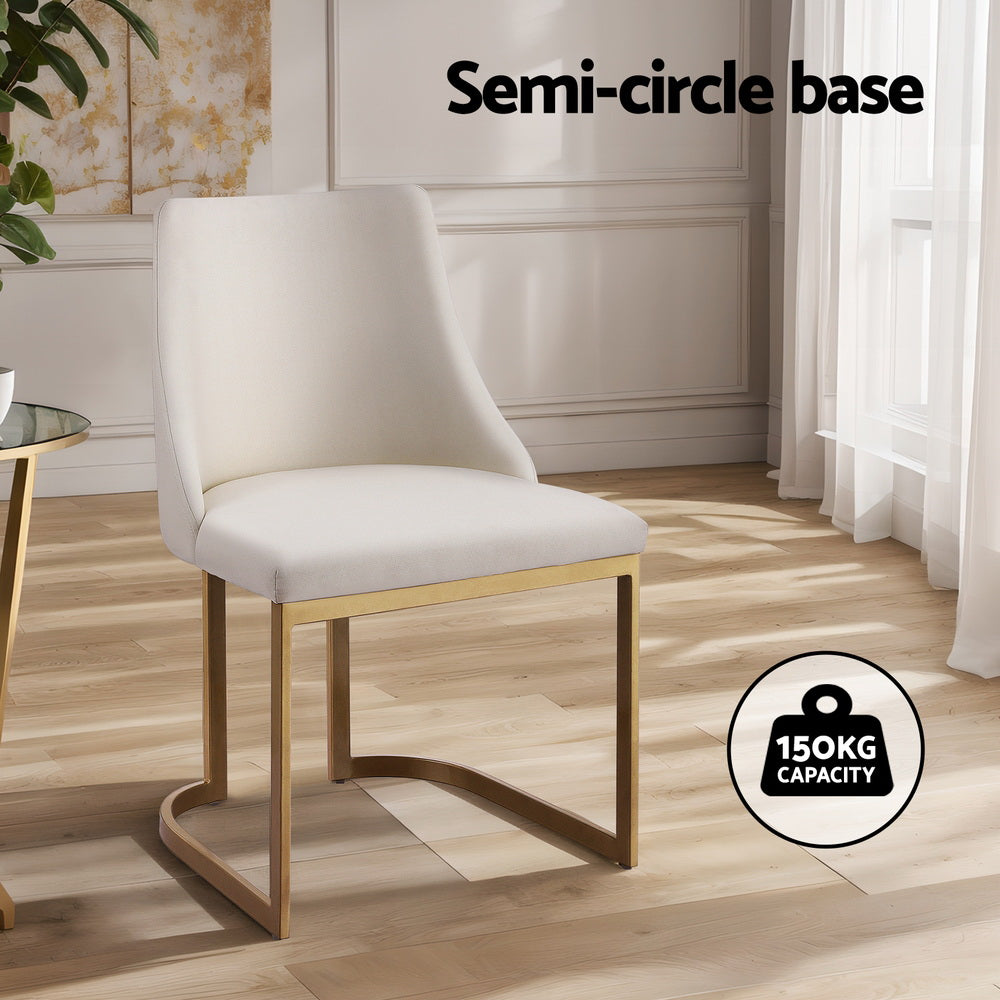 Set of 2 Balen Dining Chairs Linen Fabric Frame - Beige