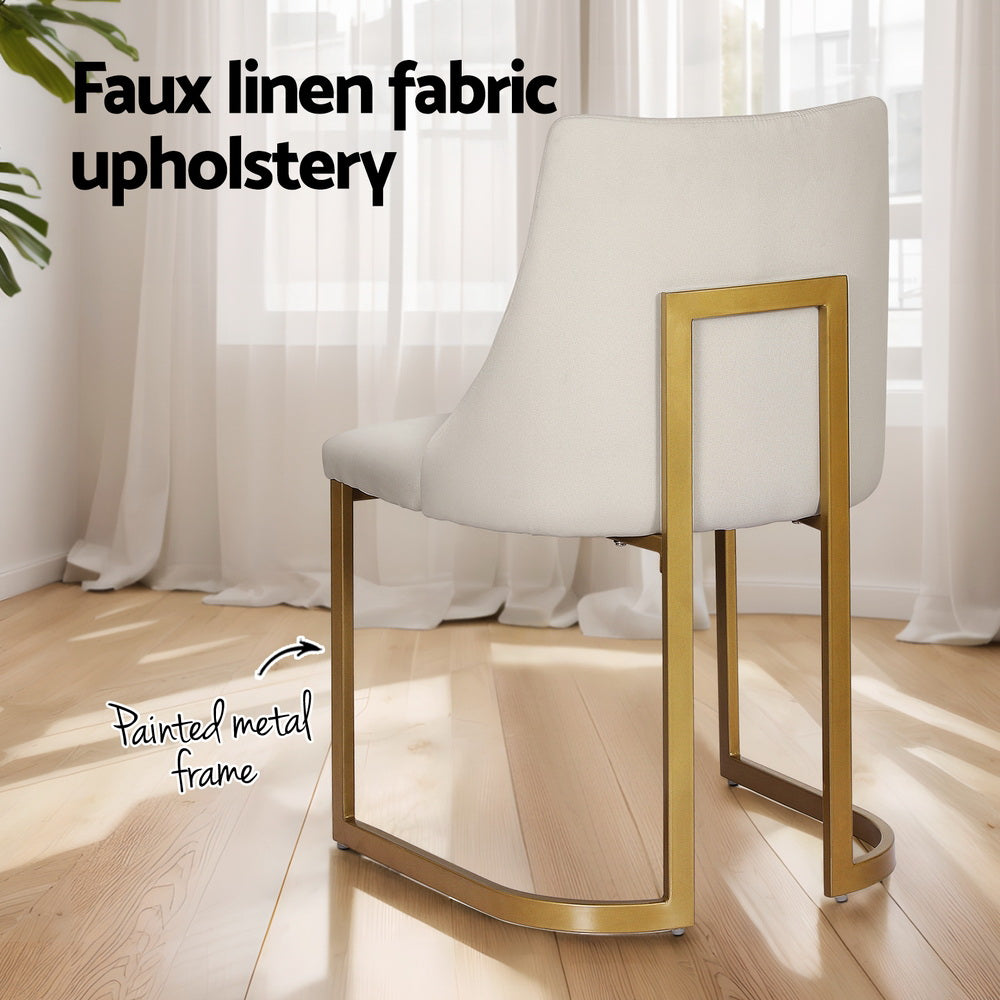 Set of 2 Balen Dining Chairs Linen Fabric Frame - Beige