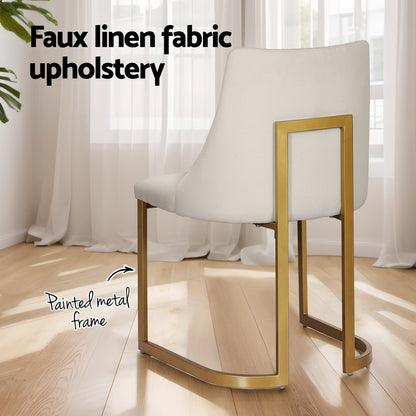 Set of 2 Balen Dining Chairs Linen Fabric Frame - Beige