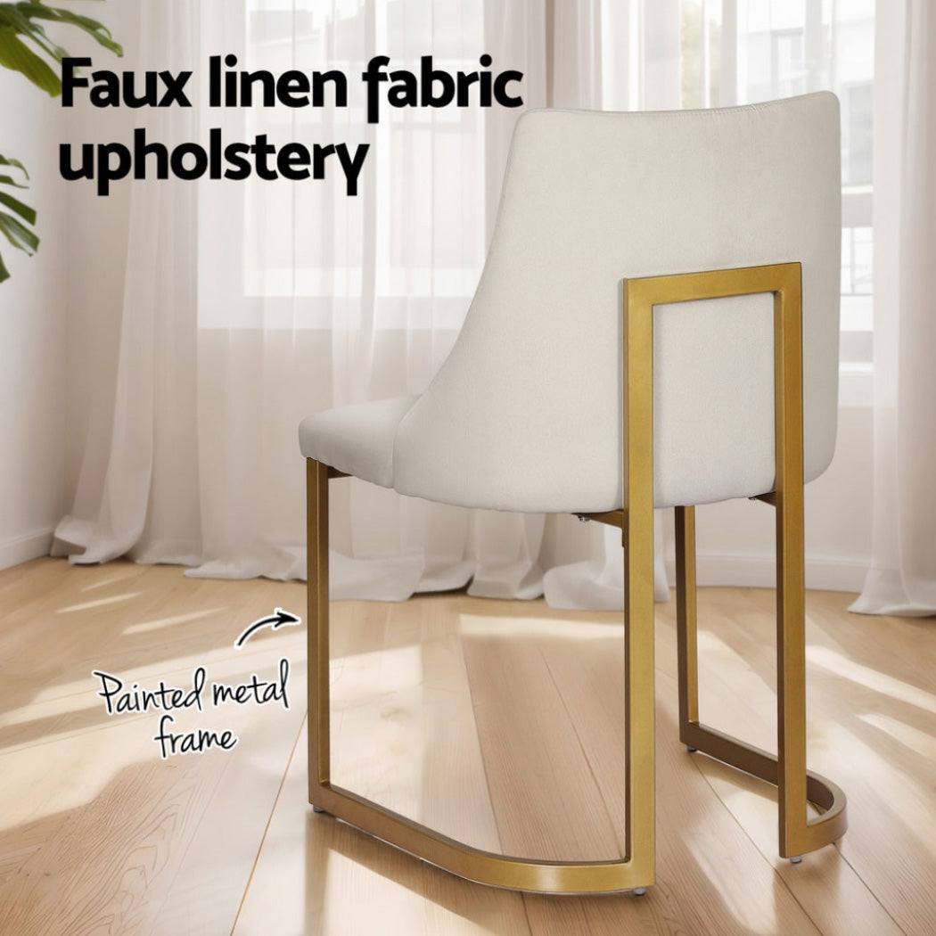 Set of 4 Balen Dining Chairs Linen Fabric Frame - Beige