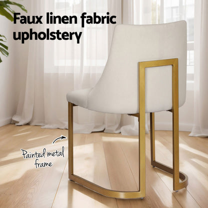 Set of 4 Balen Dining Chairs Linen Fabric Frame - Beige