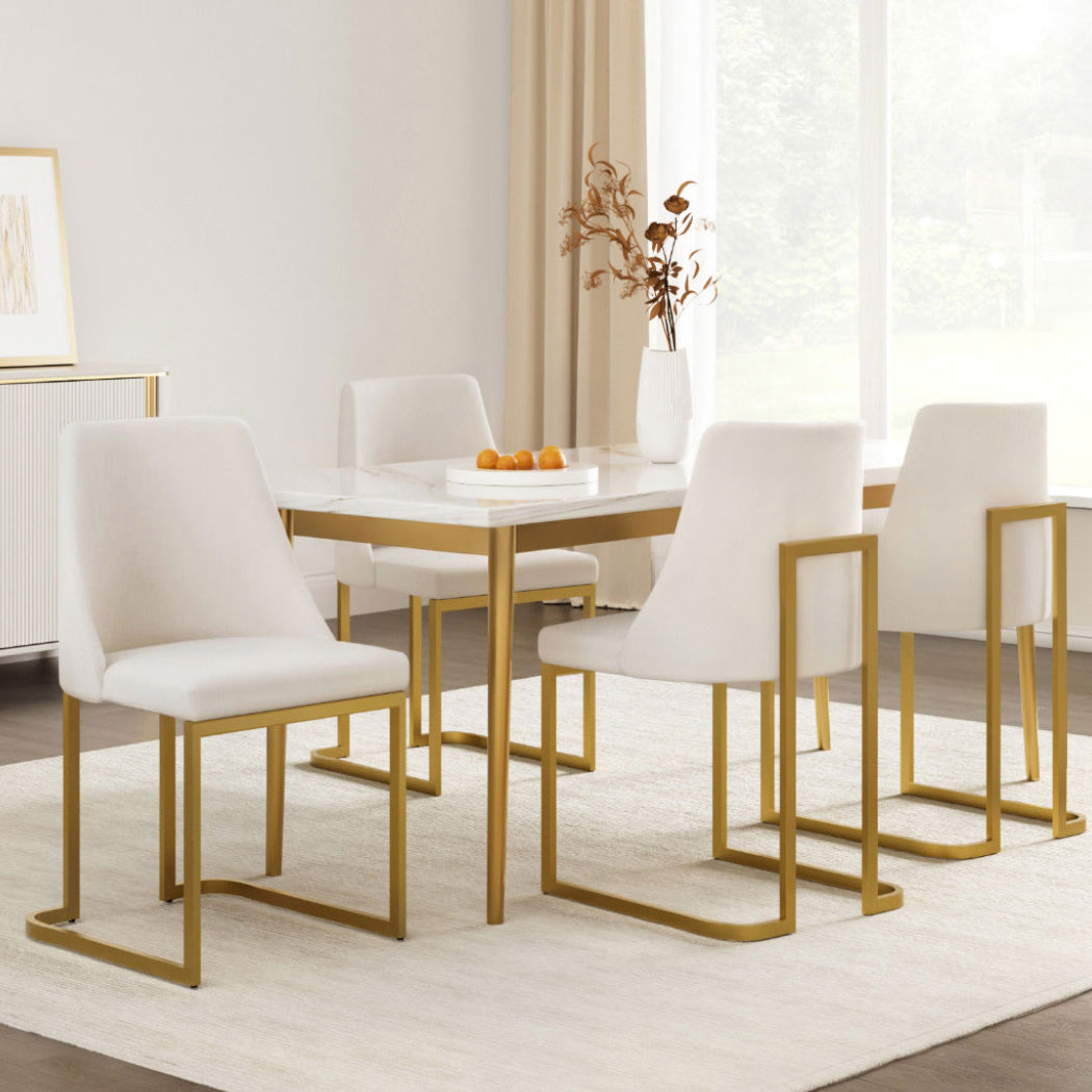 Set of 4 Balen Dining Chairs Linen Fabric Frame - Beige