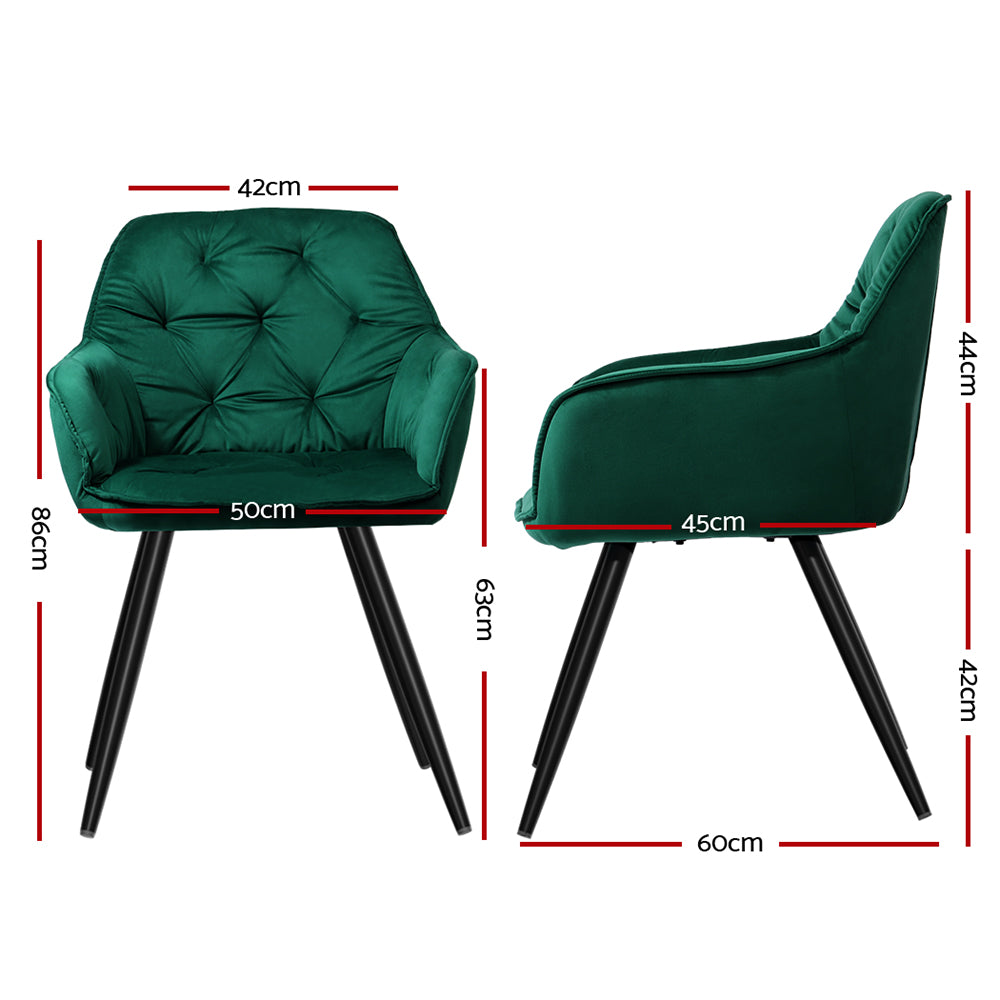 Set of 2 Valisa Velvet Diamond Tufted Dining Chairs Armchair - Green