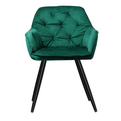 Set of 2 Valisa Velvet Diamond Tufted Dining Chairs Armchair - Green