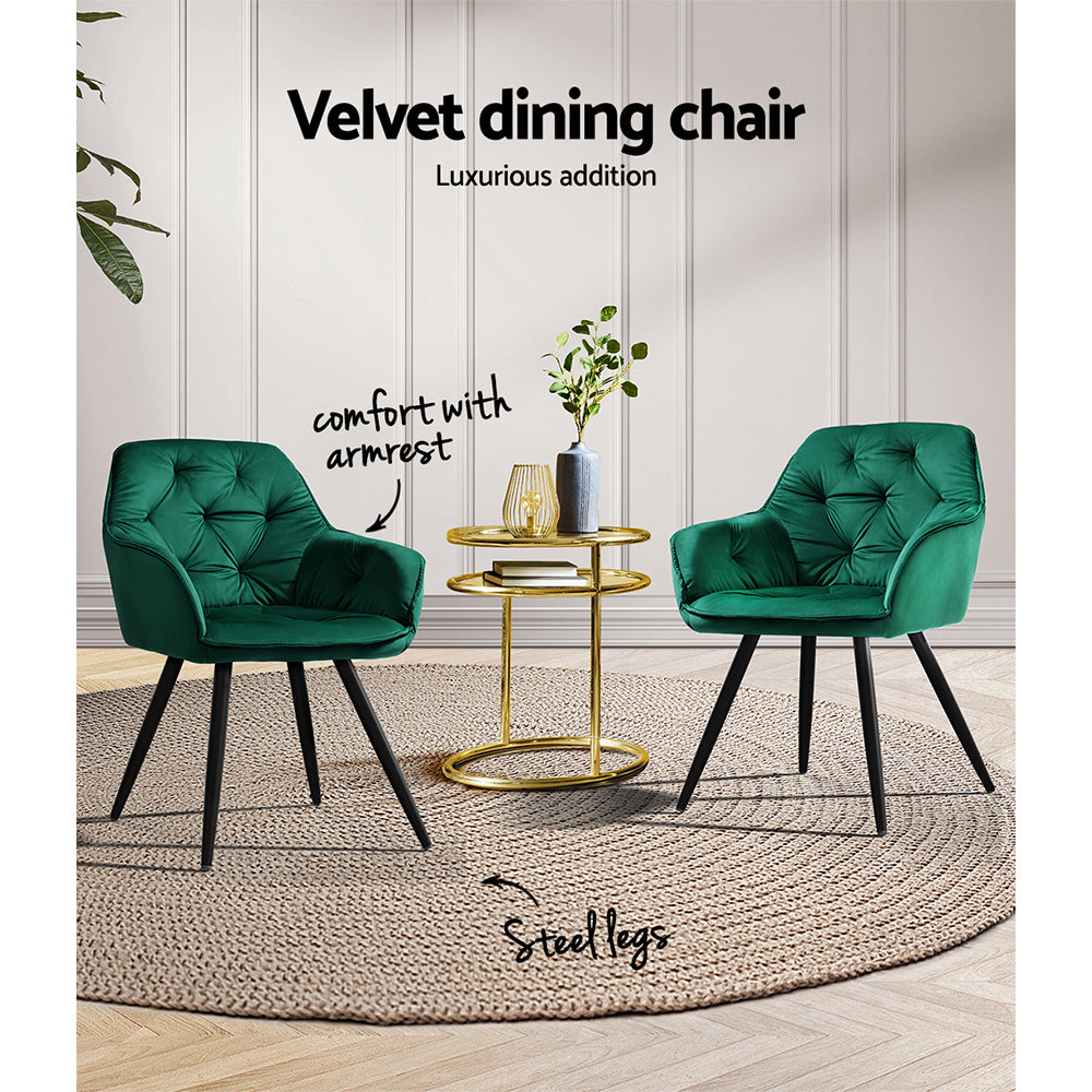 Set of 2 Valisa Velvet Diamond Tufted Dining Chairs Armchair - Green