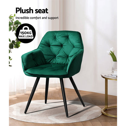 Set of 2 Valisa Velvet Diamond Tufted Dining Chairs Armchair - Green