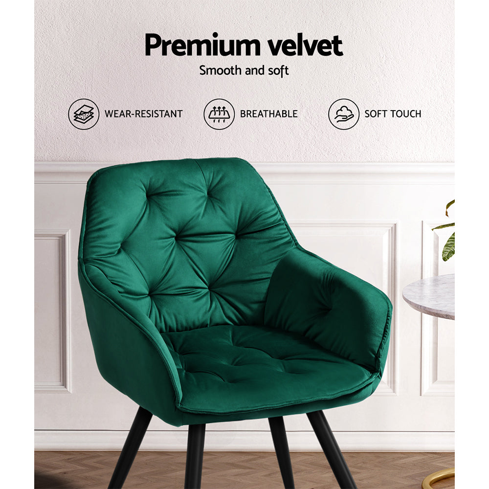 Set of 2 Valisa Velvet Diamond Tufted Dining Chairs Armchair - Green