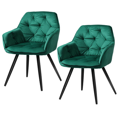Set of 2 Valisa Velvet Diamond Tufted Dining Chairs Armchair - Green