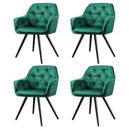Set of 4 Diamond-Tufted Dining Chairs Velvet Armchair - Green