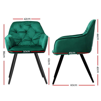 Set of 4 Diamond-Tufted Dining Chairs Velvet Armchair - Green
