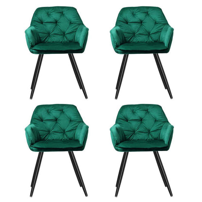 Set of 4 Diamond-Tufted Dining Chairs Velvet Armchair - Green