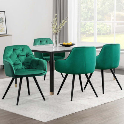 Set of 4 Diamond-Tufted Dining Chairs Velvet Armchair - Green