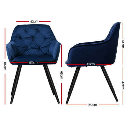 Set of 2 Valisa Velvet Diamond Tufted Dining Chairs Armchair - Blue