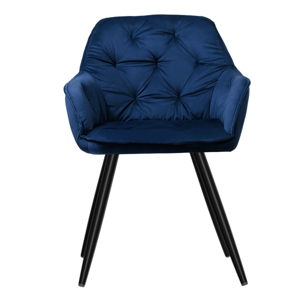 Set of 2 Valisa Velvet Diamond Tufted Dining Chairs Armchair - Blue