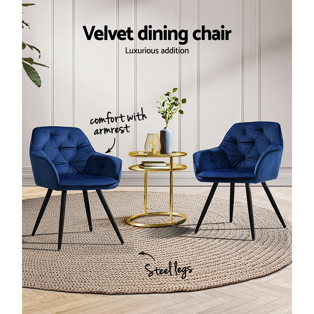 Set of 2 Valisa Velvet Diamond Tufted Dining Chairs Armchair - Blue