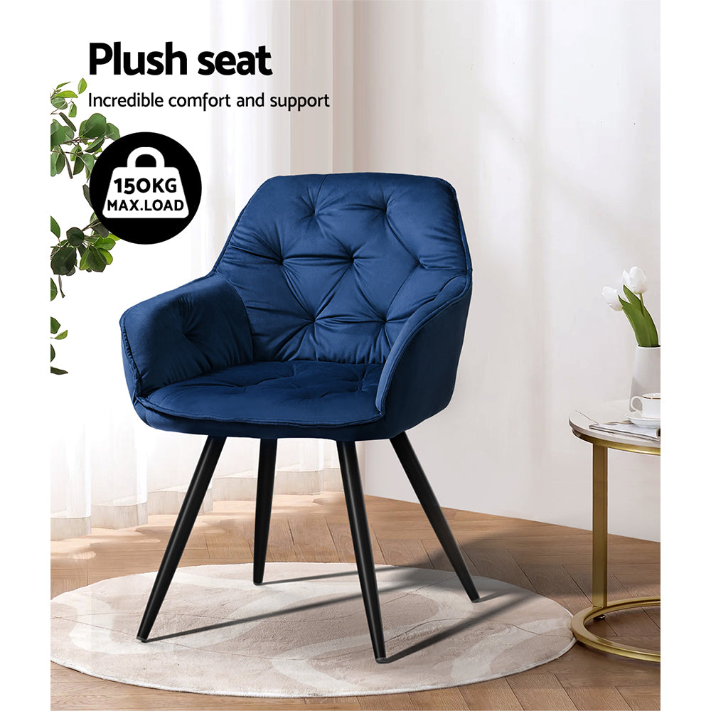 Set of 2 Valisa Velvet Diamond Tufted Dining Chairs Armchair - Blue