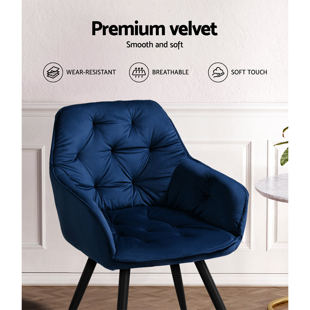Set of 2 Valisa Velvet Diamond Tufted Dining Chairs Armchair - Blue
