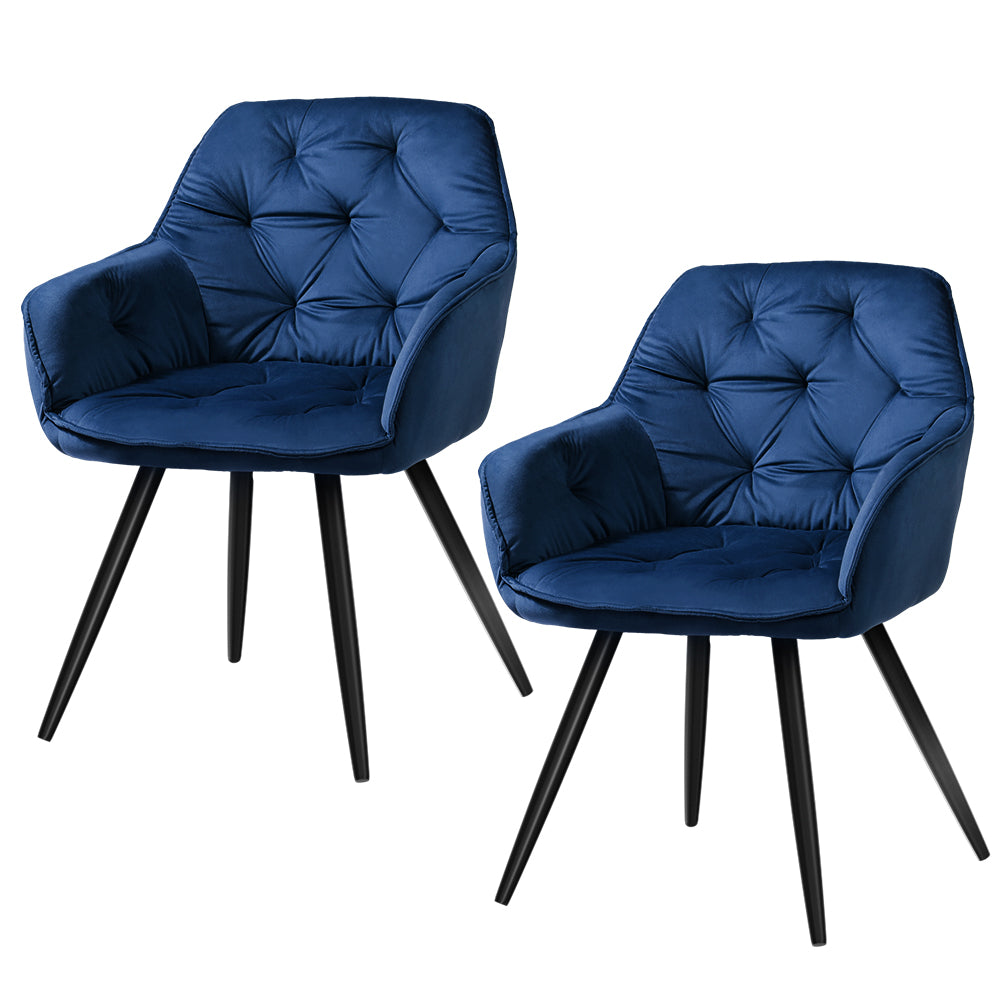 Set of 2 Valisa Velvet Diamond Tufted Dining Chairs Armchair - Blue