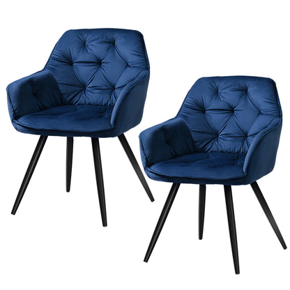 Set of 2 Valisa Velvet Diamond Tufted Dining Chairs Armchair - Blue