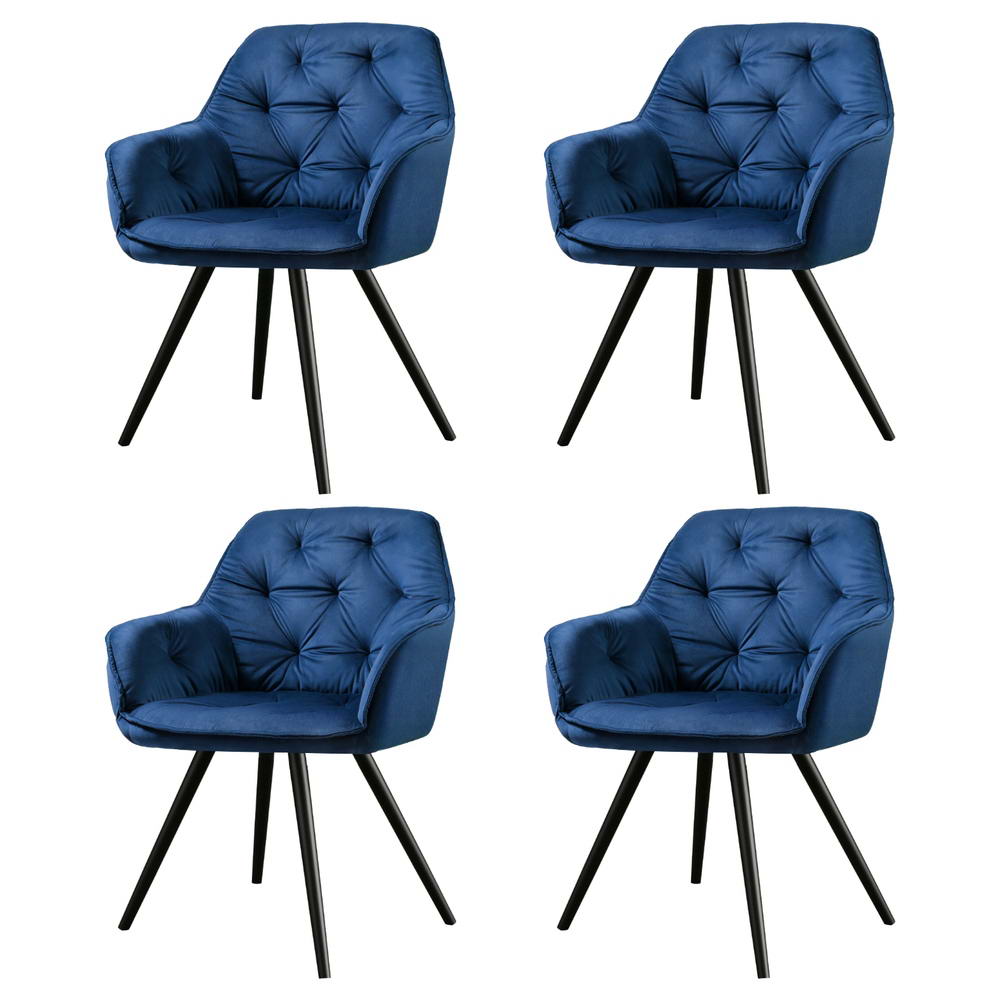 Set of 4 Diamond-Tufted Dining Chairs Velvet Armchair - Blue