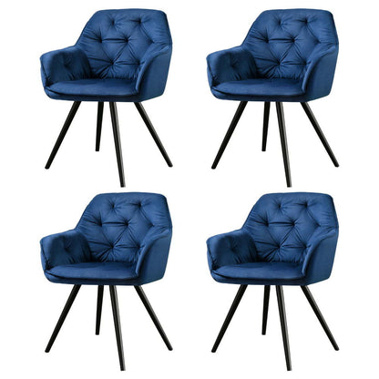 Set of 4 Diamond-Tufted Dining Chairs Velvet Armchair - Blue