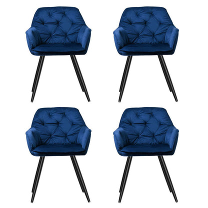 Set of 4 Diamond-Tufted Dining Chairs Velvet Armchair - Blue