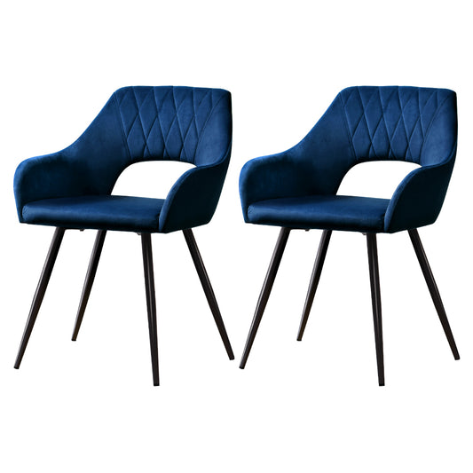 Set of 2 Caitlee Dining Chairs Velvet Hollow Armchair - Blue