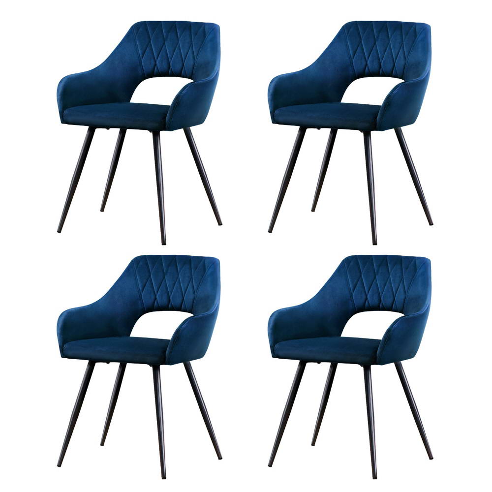 Set of 4 Velvet Hollow Dining Chairs Armchair - Blue