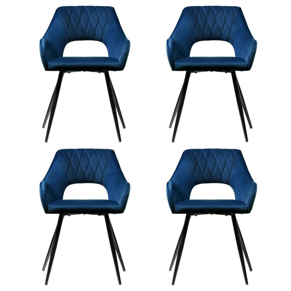 Set of 4 Velvet Hollow Dining Chairs Armchair - Blue