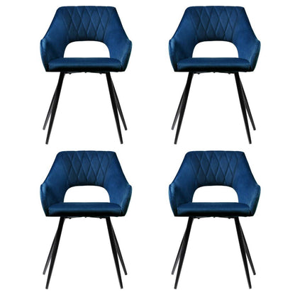 Set of 4 Velvet Hollow Dining Chairs Armchair - Blue